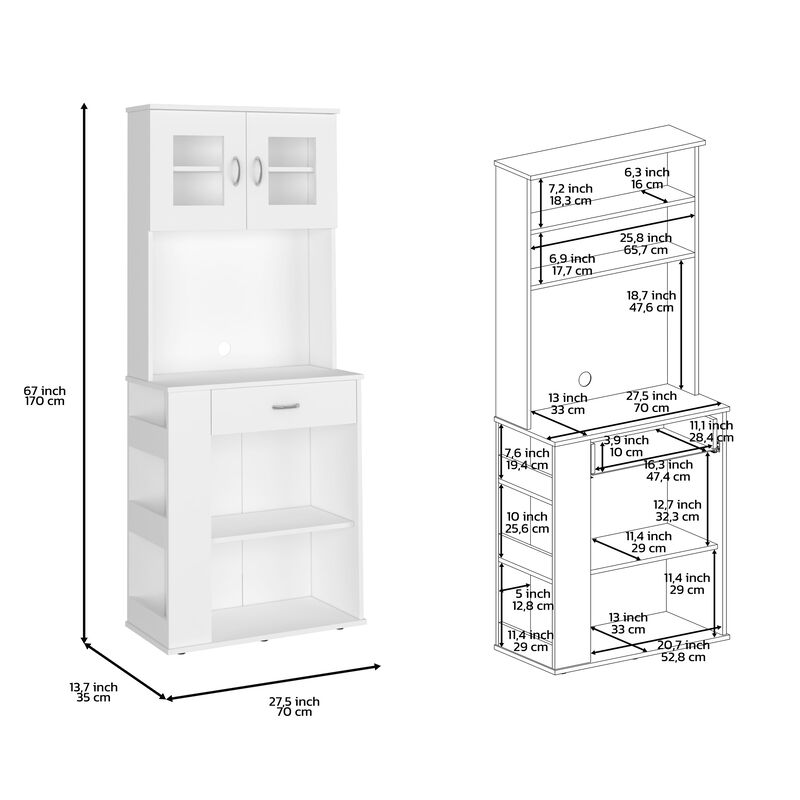 DEPOT E-SHOP Pantry Cabinet 67" H, Two Doors, One Drawer, Two Open Storage Shelves, Two Internal Shelves, Three Open Side Storage Shelves, White