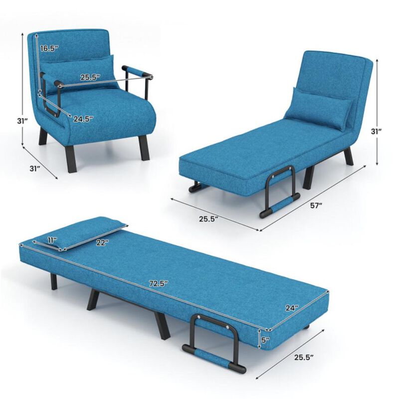 Hivvago Folding 6 Position Convertible Sleeper Bed Armchair Lounge Couch with Pillow