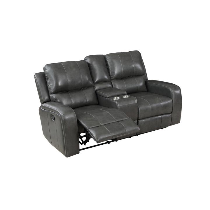 New Classic Furniture Linton Leather Console Loveseat W/ Dual Recliners-Gray