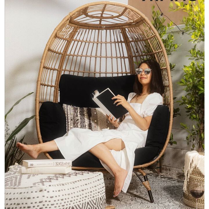 Hivvago Oversized Patio Lounger Indoor/Outdoor Wicker Egg Chair Black