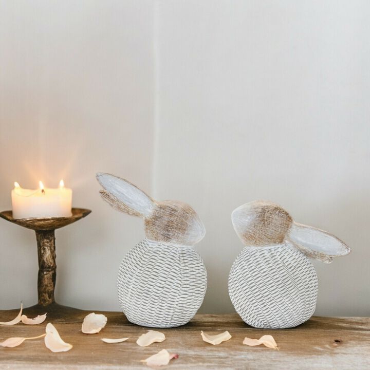 Set of 2 Bunny Figurines Decorative Garden or Home Decor Accents