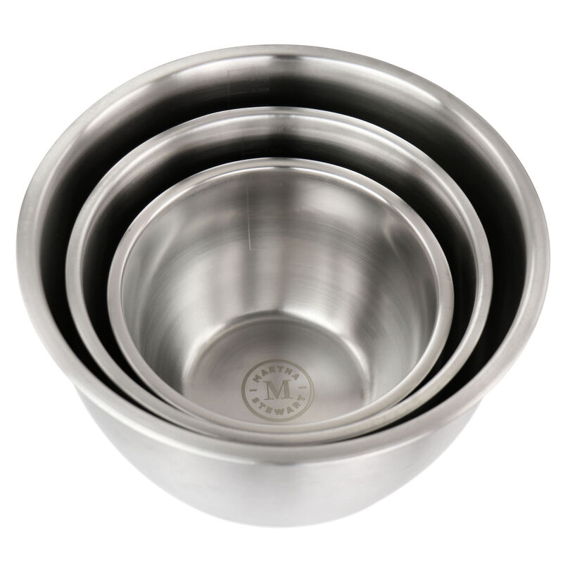Martha Stewart 3 Piece Stainless Steel Mixing Bowl Set with Lids in Taupe