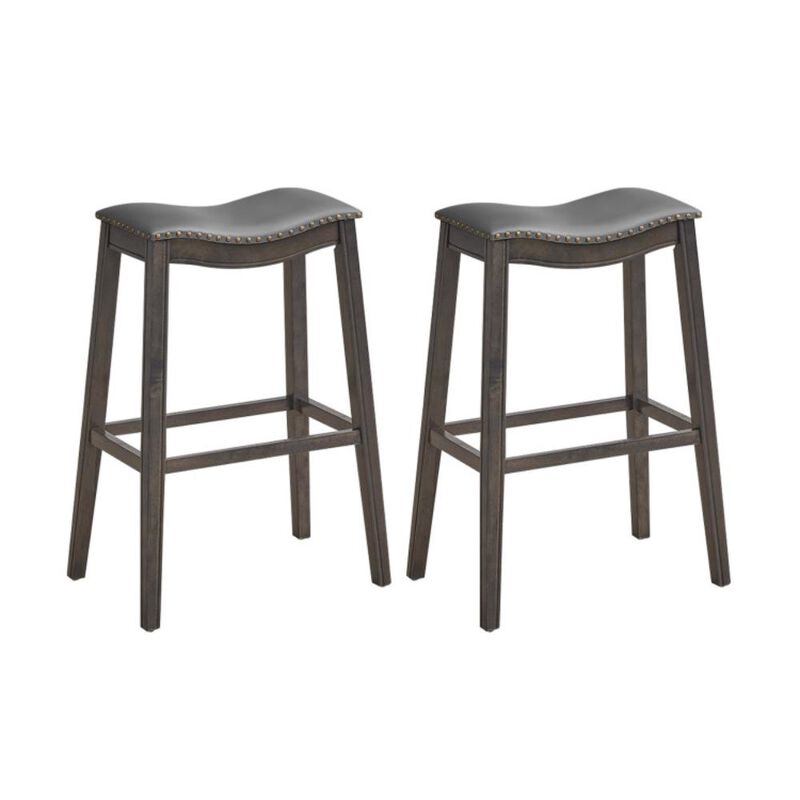 Hivvago 29 Inch Set of 2 Backless Wood Nailhead Barstools with PVC Leather Seat