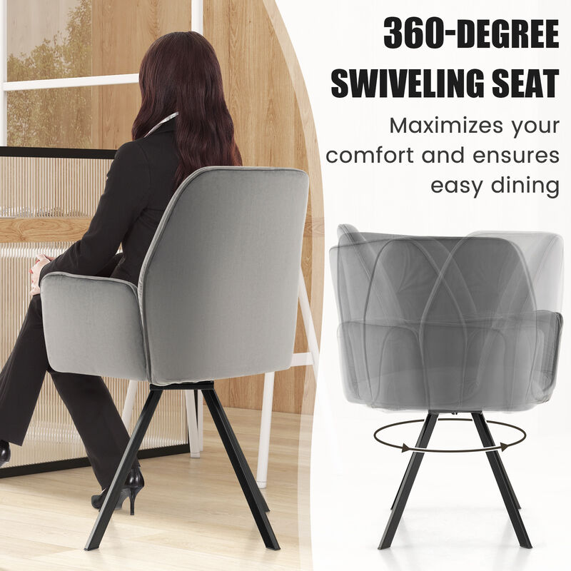 Set of 2 Swivel Accent Arm Chairs with Metal Legs and Wide Back