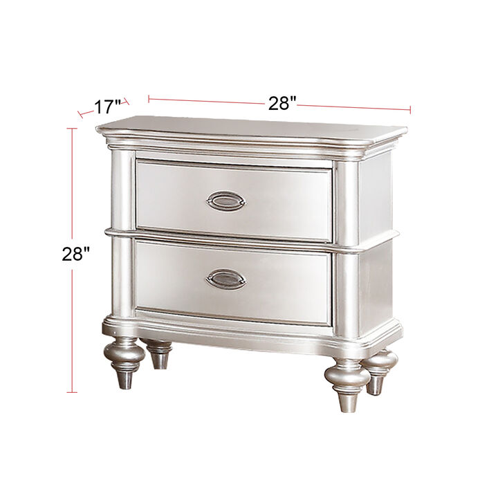 Streamdale Wood Nightstand With 2 Drawer In Silver