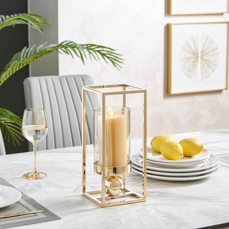 Luna Warm Gold Tinted Glass Large Hurricane Candle Holder