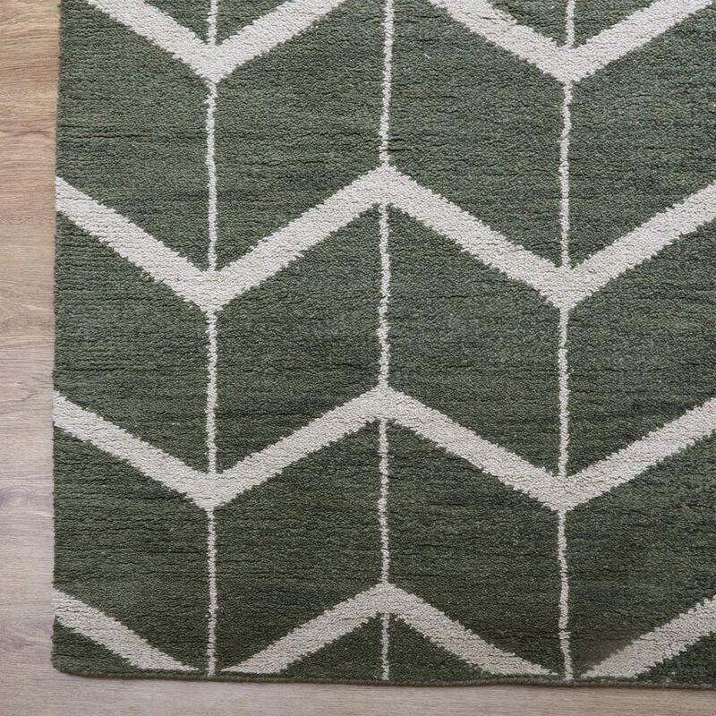 HAND KNOTTED WOOL Geometric AREA RUGS  - 5'x8', Rectangle Shape, Green Beige Color, Geometric Modern, Medium Pile Handmade Area Rugs for Living Room, Bed Room (N01052)