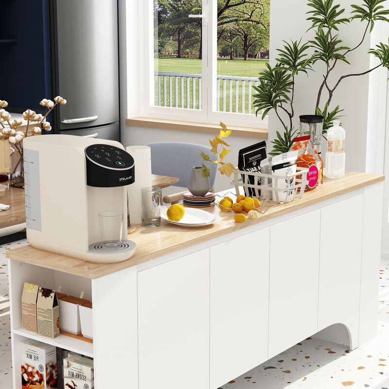 FUFU&GAGA Kitchen Sideboard with Shelves and 4 Cabinet Doors (78.6" W x 31.5" H x 15.7" D),White and Oak