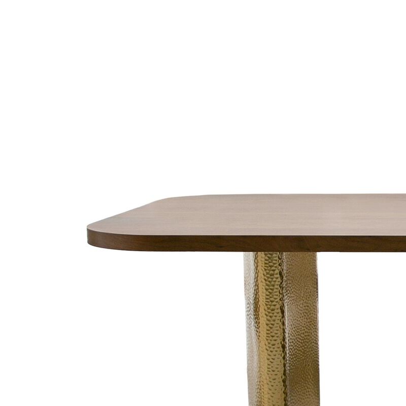 Cid Jorie 87 Inch Dining Table, Rectangular Top, Walnut Brown Veneer, Steel - Benzara