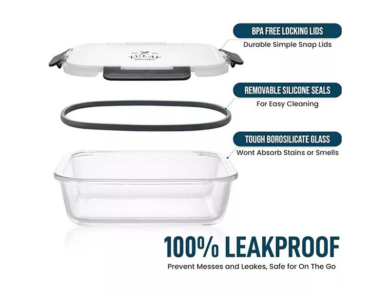 Zulay Kitchen 5-Piece Borosilicate Glass Clear Food Storage Containers