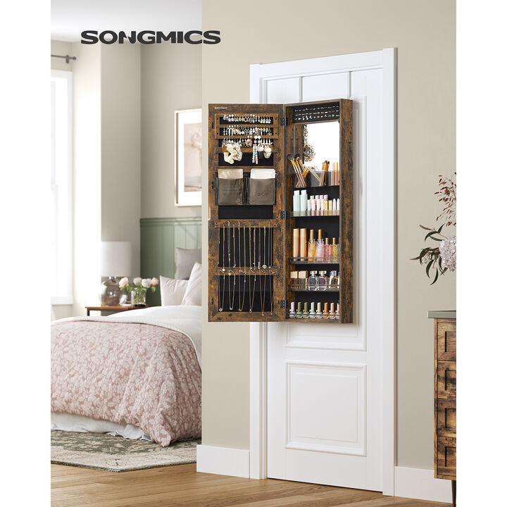Lockable Wall-Mounted Jewelry Cabinet with Full-Length Frameless Mirror