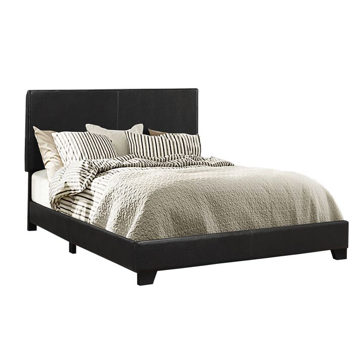 Leather Upholstered Queen Size Headboard, Black-Benzara