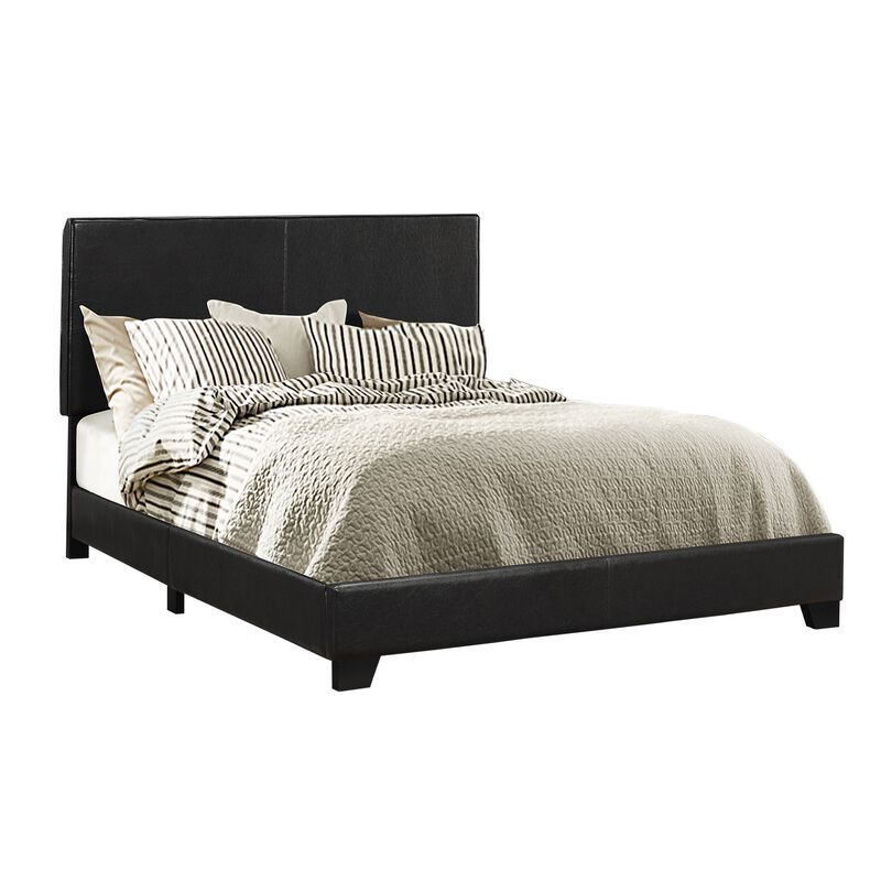Leather Upholstered Queen Size Headboard, Black-Benzara