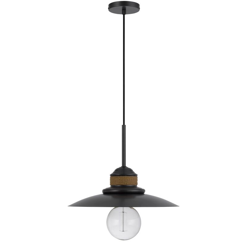 Oly 16 Inch Pendant Light w Burlap Rope Design, Dark Gray - Benzara