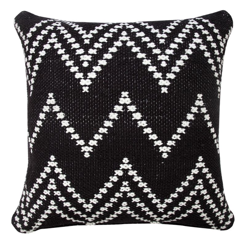 20" White and Black Woven Chevron Square Throw Pillow