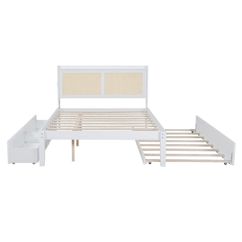 Merax Platform Bed Frame with Rattan Headboard