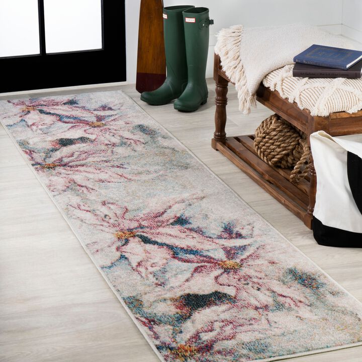 Pastello Modern Abstract Muted Flowers Area Rug