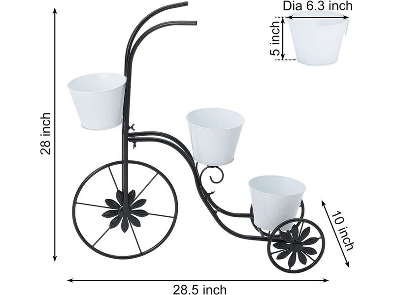 LEWIS&WAYNE Metal Tricycle Planter, 3 Tier Floral Flower Plant Stand