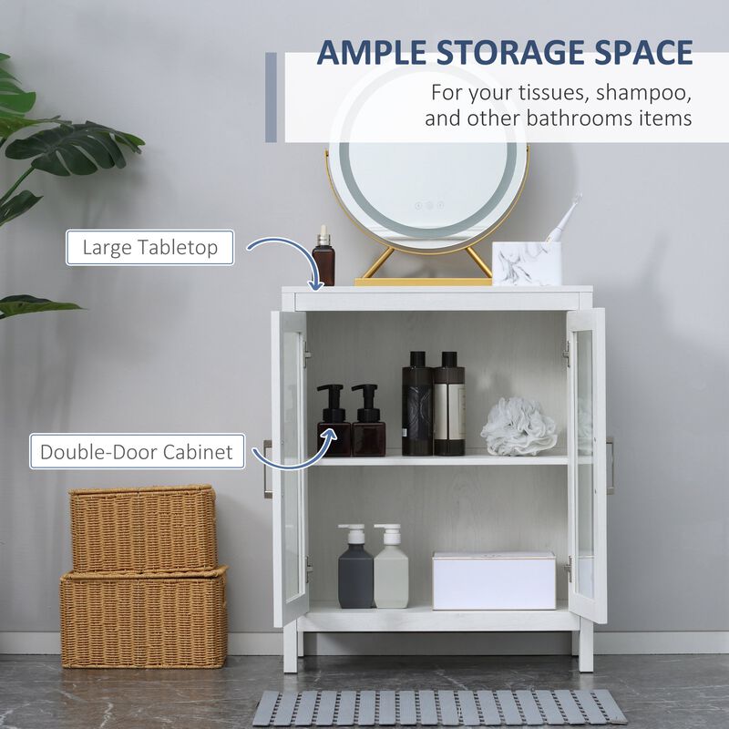 White Bathroom Tower: Modern Floor Cabinet with Glass Doors