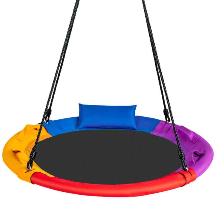 Hivvago 40 inch Saucer Tree Outdoor Round Platform Swing with Pillow and Handle