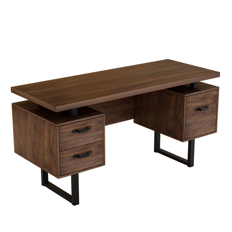Home Office Computer Desk With Drawers/Hanging Letter-Size Files, 59 Inch Writing Study Table