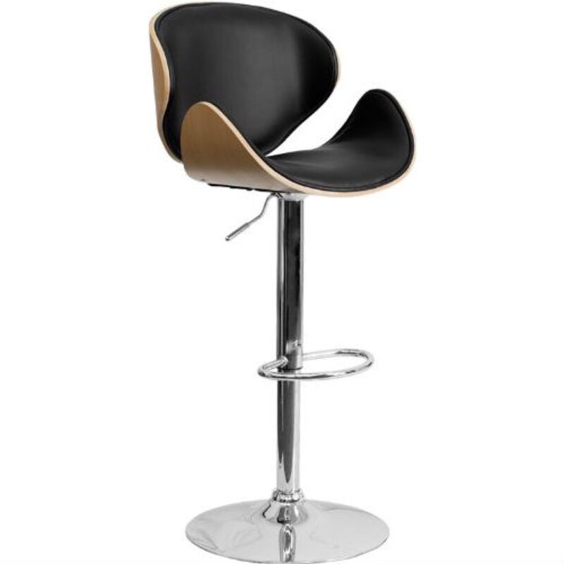 Hivvago Modern Adjustable Height Barstool with Curved Black Vinyl Seat & Back