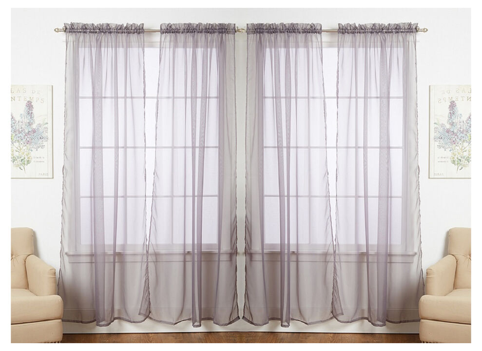 J&V TEXTILES Solid Sheer Window Curtain Panels- Set of 4