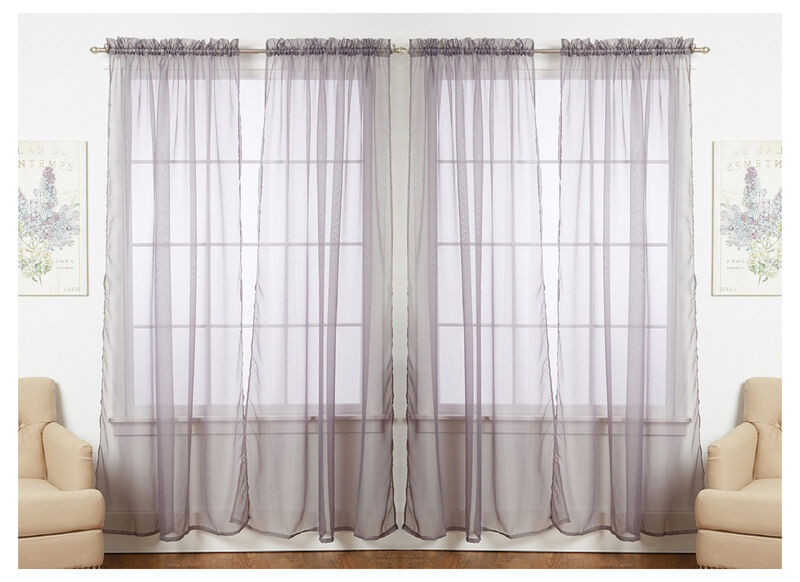 J&V TEXTILES Solid Sheer Window Curtain Panels- Set of 4