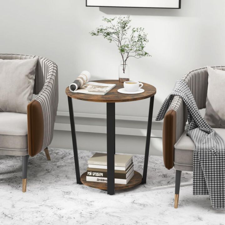 Hivvago 2-tier Round End Table with Storage Shelf and Metal Frame