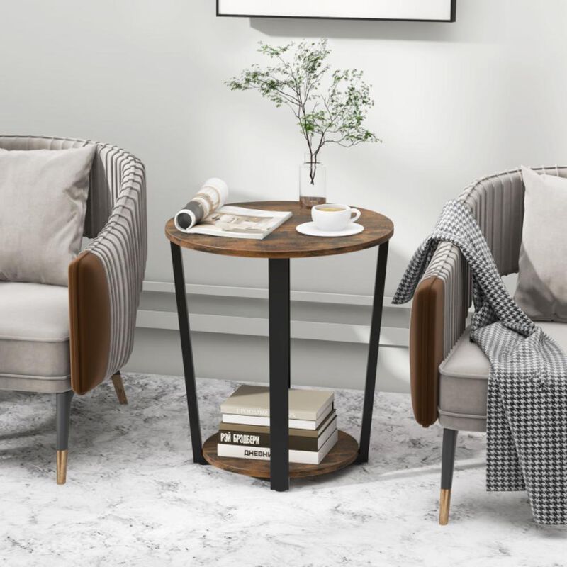 Hivvago 2-tier Round End Table with Storage Shelf and Metal Frame