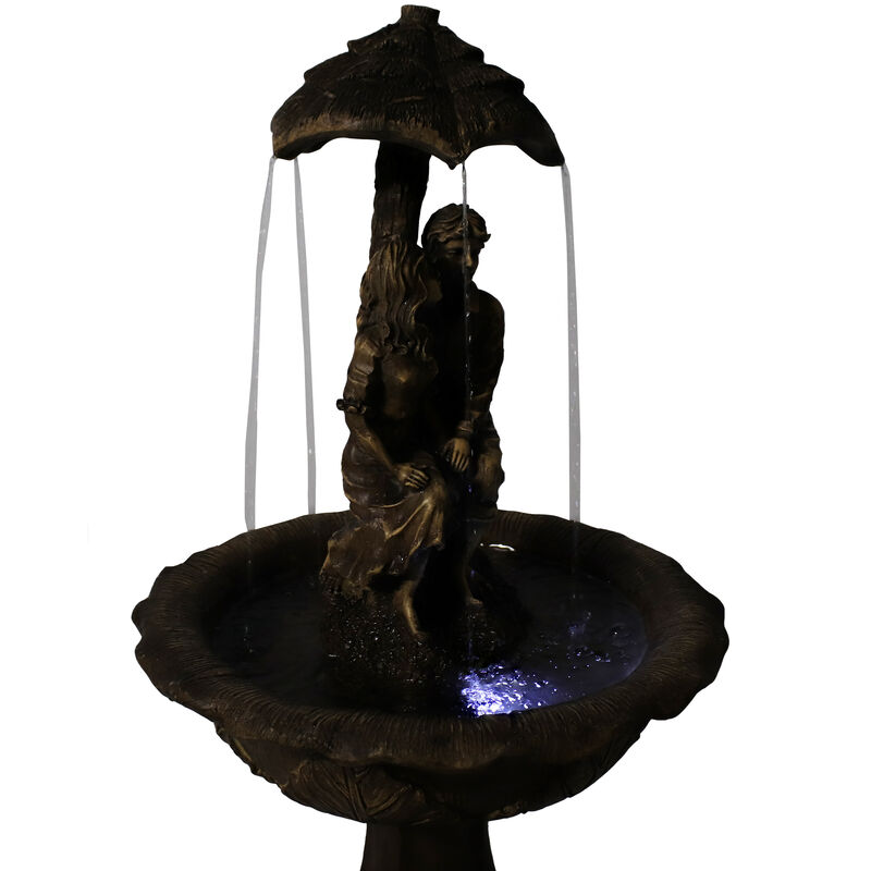 Sunnydaze Lovers Umbrella Solar Fountain with Battery/LED Lights - 43 in