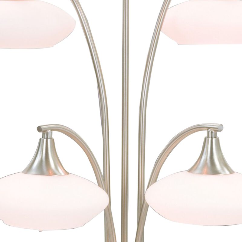 31 Inch Table Lamp, 5 Dome Shape Shades, Glass, Sand Chrome Finished Metal-Benzara