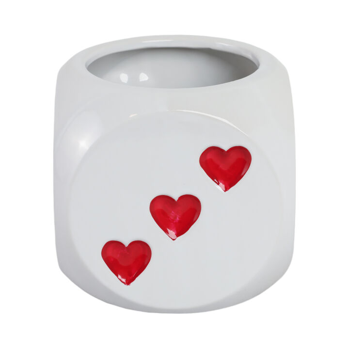 6" Dice Planter, White/red