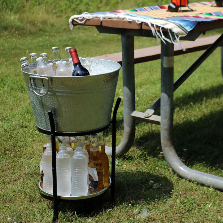 Sunnydaze Pebbled Stainless Steel Ice Bucket Cooler with Stand and Tray