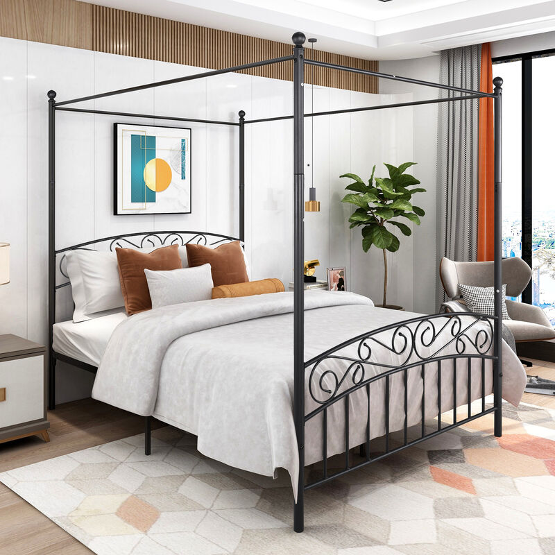 Streamdale Queen Size Metal Canopy Bed Frame With Headboard And Footboard