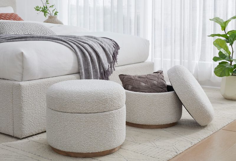 Off-White Upholstered Storage Ottoman
