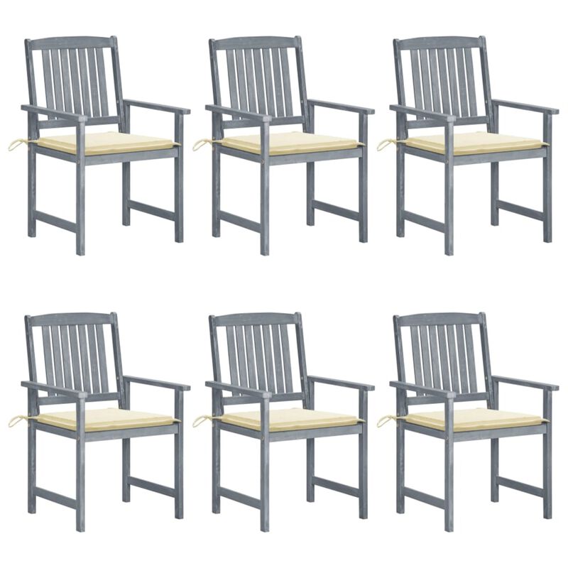 vidaXL Patio Chairs with Cushions 6 pcs Solid Acacia Wood Gray