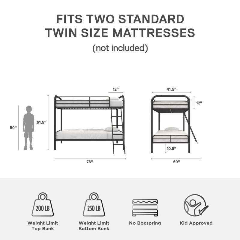 DHP Dusty Twin over Twin Metal Bunk Bed, Black