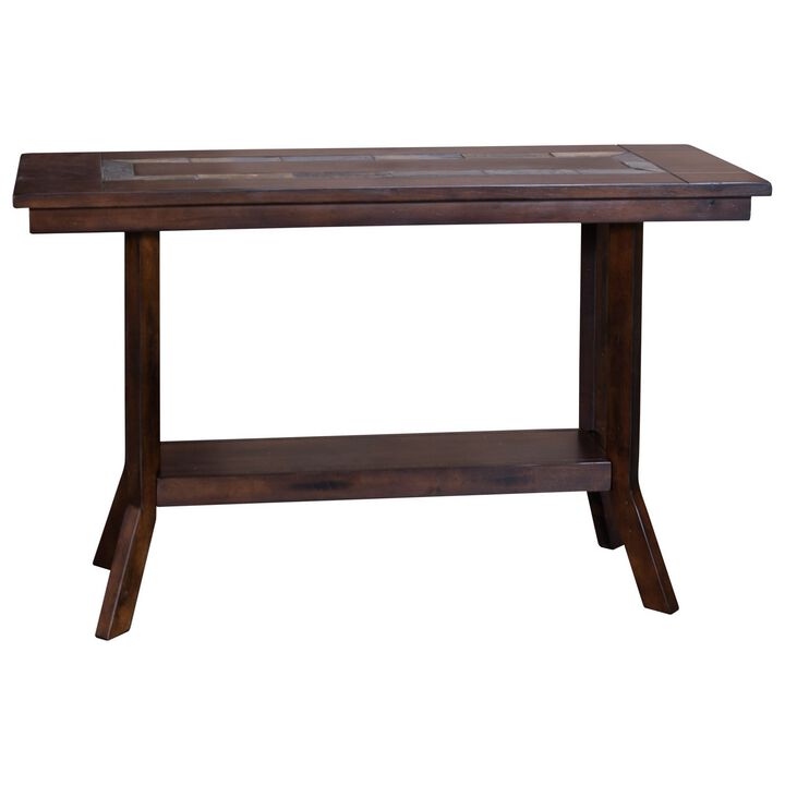 Odel Sofa Table, 1 Shelf, Dark Brown Mahogany, Rectangular 49 Inch - Benzara