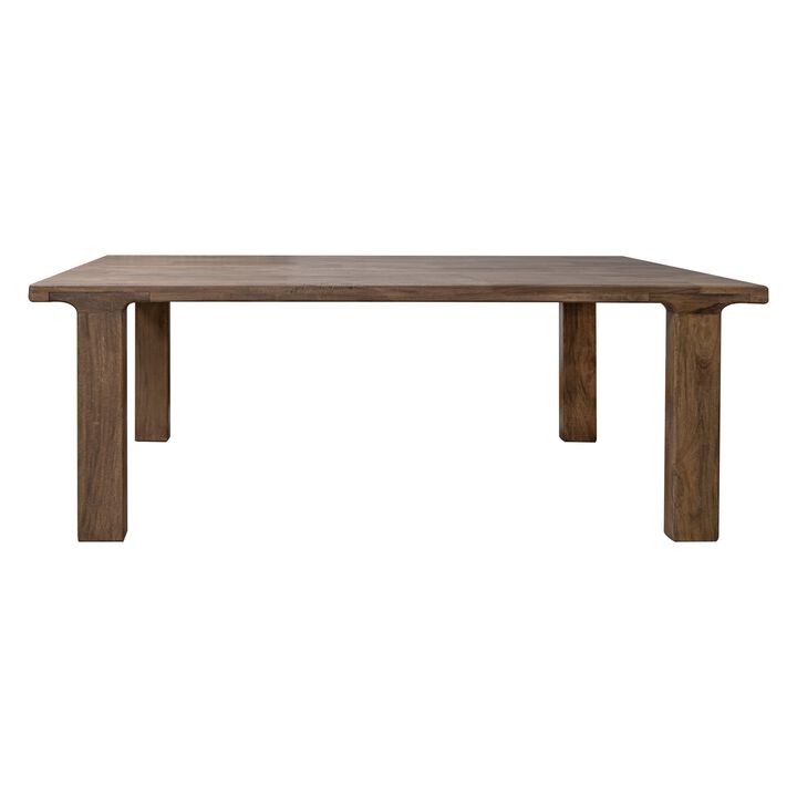 Okai Dining Table, 87 Inch Rectangular Top, Rustic Brown Solid Mango Wood - Benzara