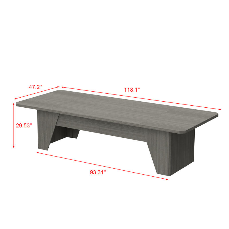 FUFU&GAGA Modern Office Desk with Aesthetic Design, Grey Oak Finish (118.1" W x 47.2" D x 29.53" H), P2 MDF, Grey Oak Color