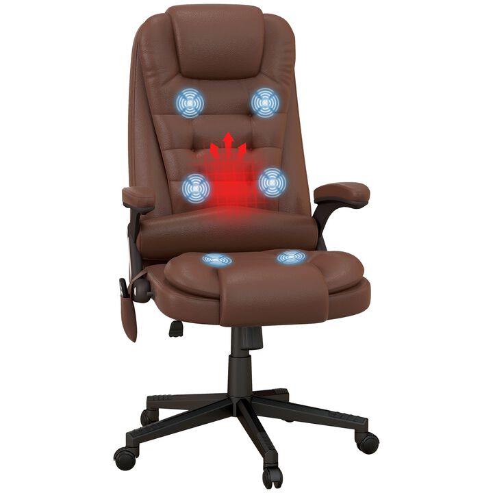 Brown Massage Office Chair: 6 Vibration Points, 3 Heat Modes