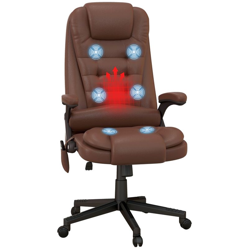 Brown Massage Office Chair: 6 Vibration Points, 3 Heat Modes