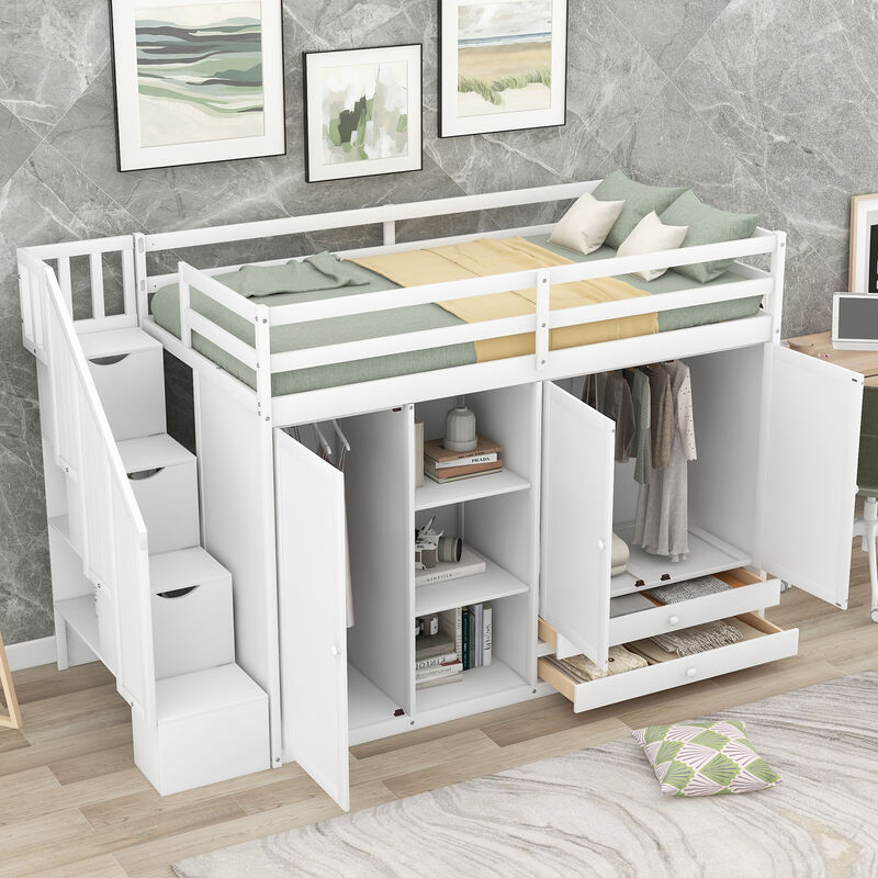 Merax Functional Loft Bed with Wardrobe