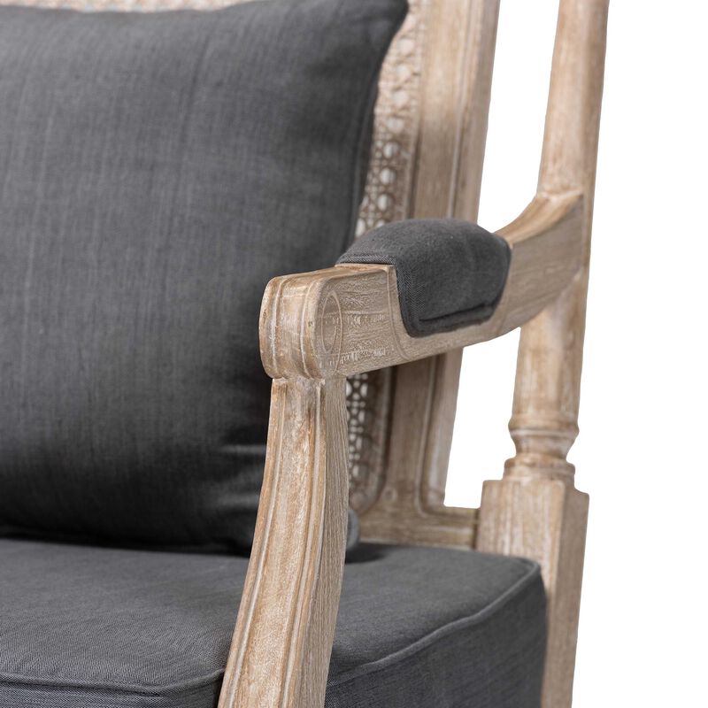 Baxton Studio Clemence French Provincial Grey Fabric Whitewashed Mahogany Wood Armchair