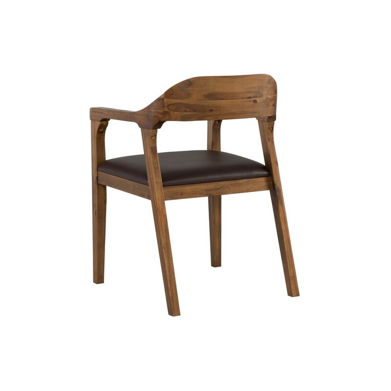 Curved Panel Back Dining Chair with Sleek Track Arms, Brown - Benzara