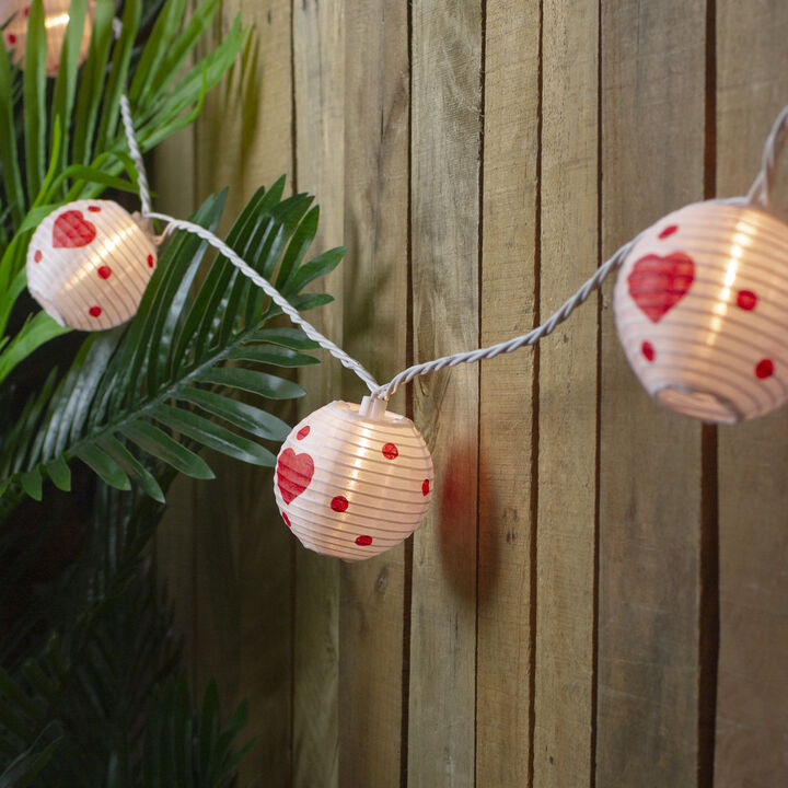 10-Count White and Red Heart Paper Lantern Valentine's Day Lights  8.5ft White Wire