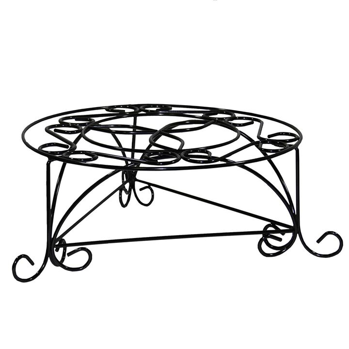 Swirl Mosaic Iron Frame Plant Stand, Glossy Black-Benzara