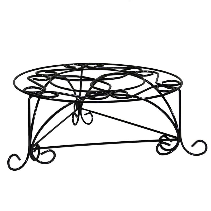 Swirl Mosaic Iron Frame Plant Stand, Glossy Black-Benzara