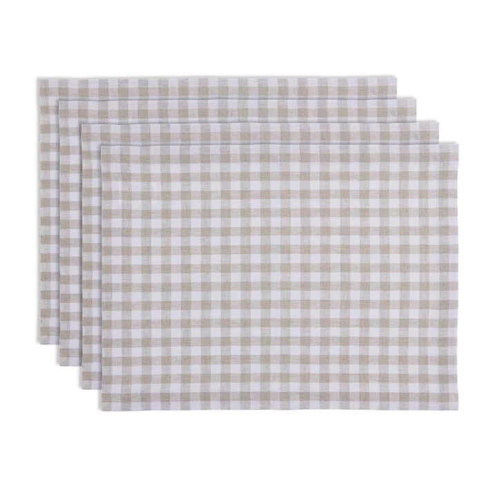 Solino Home 100% Pure Linen 14 x 19 Inch Placemats Set of 4 | Gingham Check
